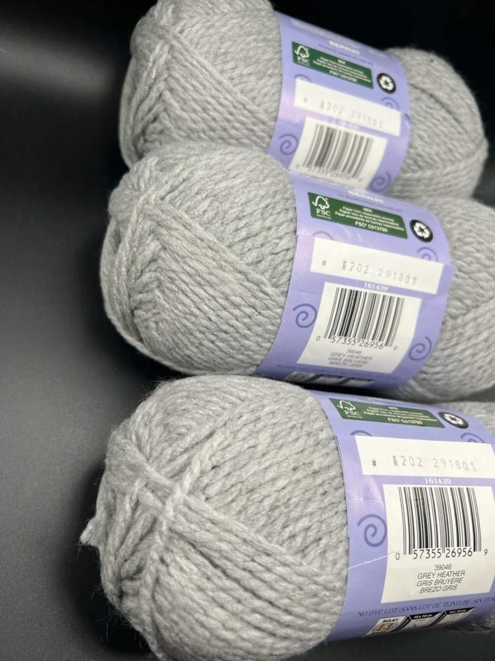 Bernat Softee Chunky Yarn Grey Heather Each Skein 164 Yards-3 Skeins